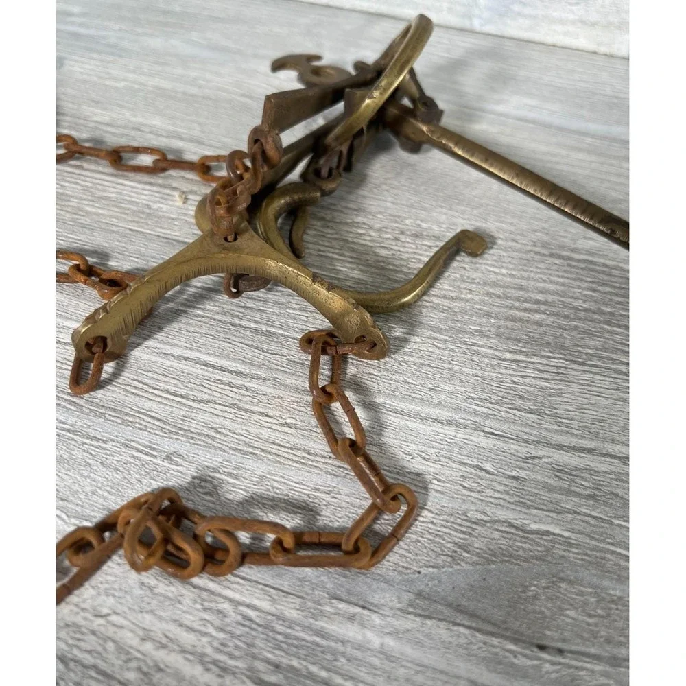 Antique Original Solid Brass Hanging Weighing Beam Balance Scale Chain & Weight
